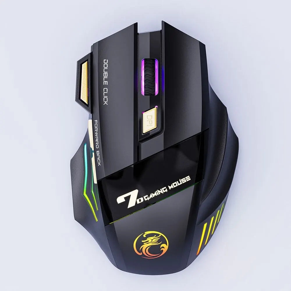 Souris gaming sans fil USB IMICE GW-X7 3200 DPI, double mode, rechargeable, 7 boutons, 2,4 GHz, silencieuse, Bluetooth, LED respirante 7 couleurs
