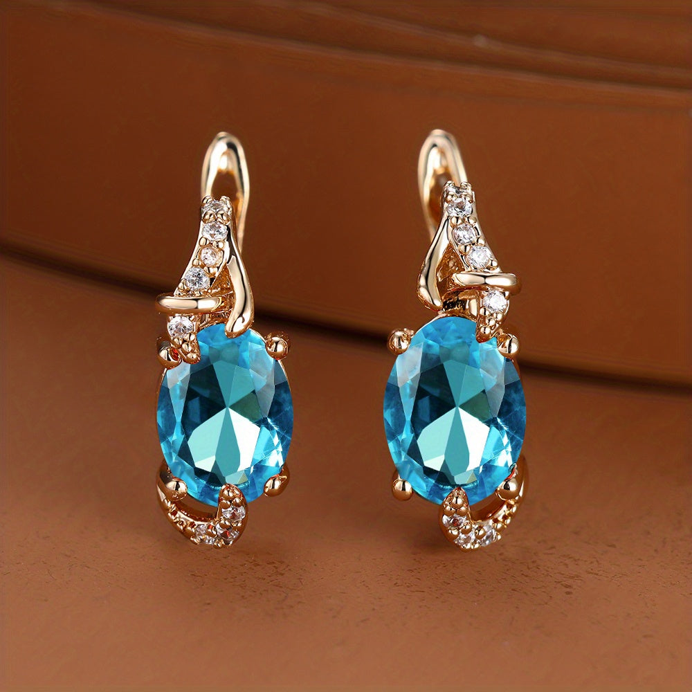 Boucles d'oreilles puces plaquées or 18 carats, pierre bleue et plus de 26 COULEURS au CHOIX