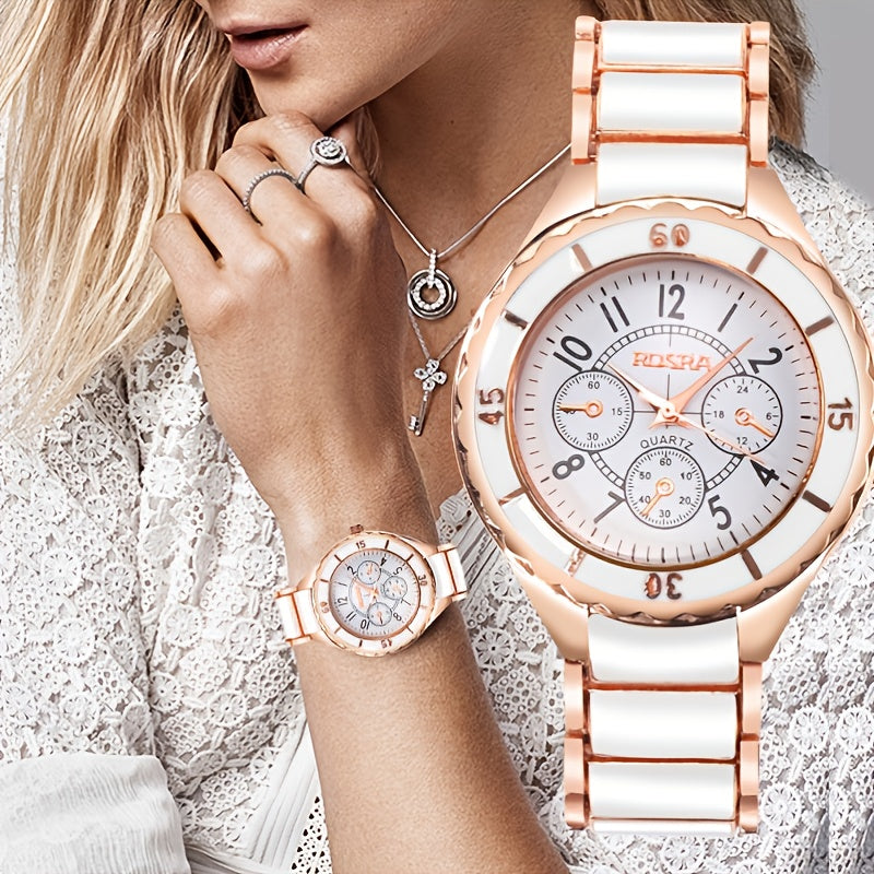 Montre femme rose doré, luxe décontractée, à quartz