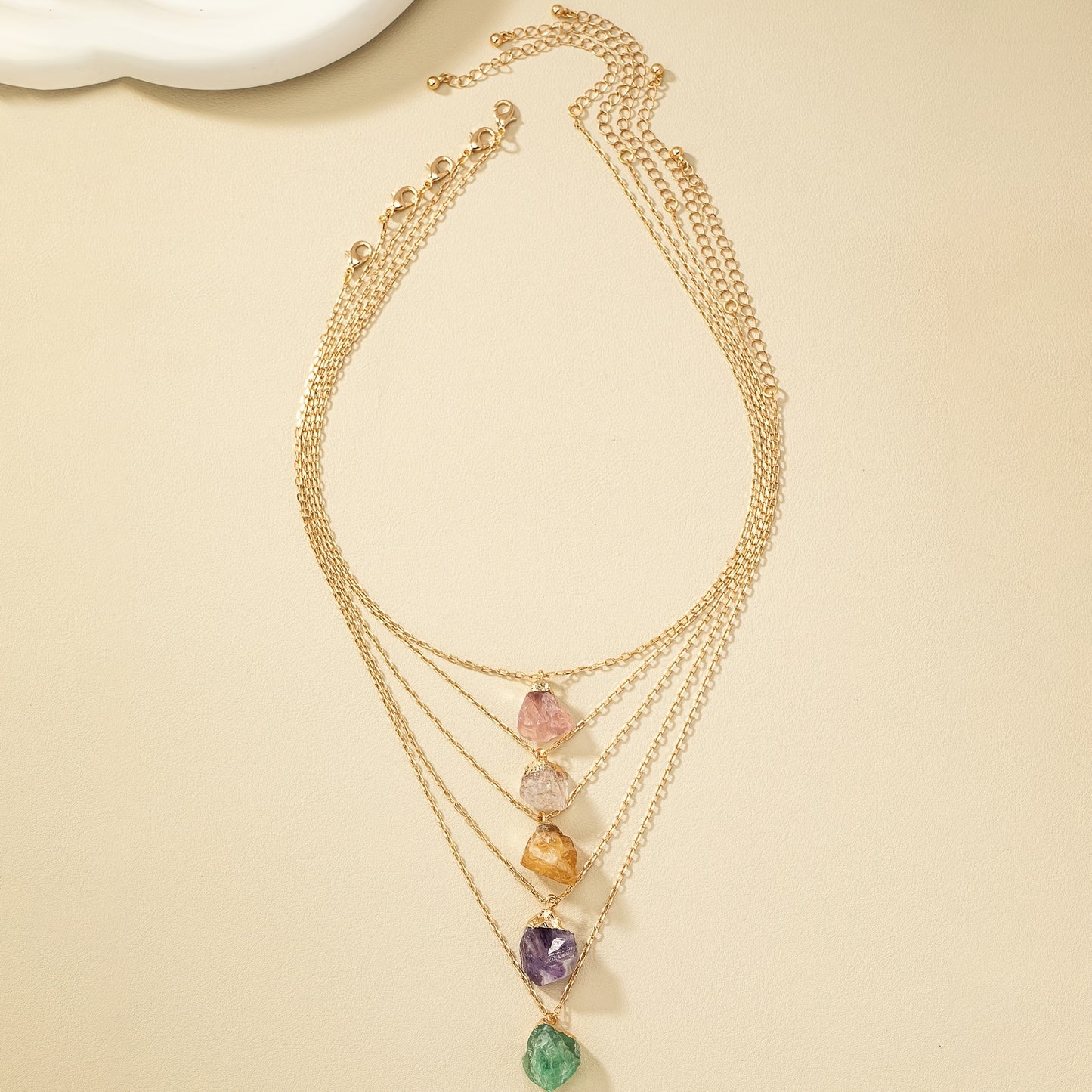 Collier pendentif en cristal naturel irrégulier, plaqué or 14 carats, pour femme