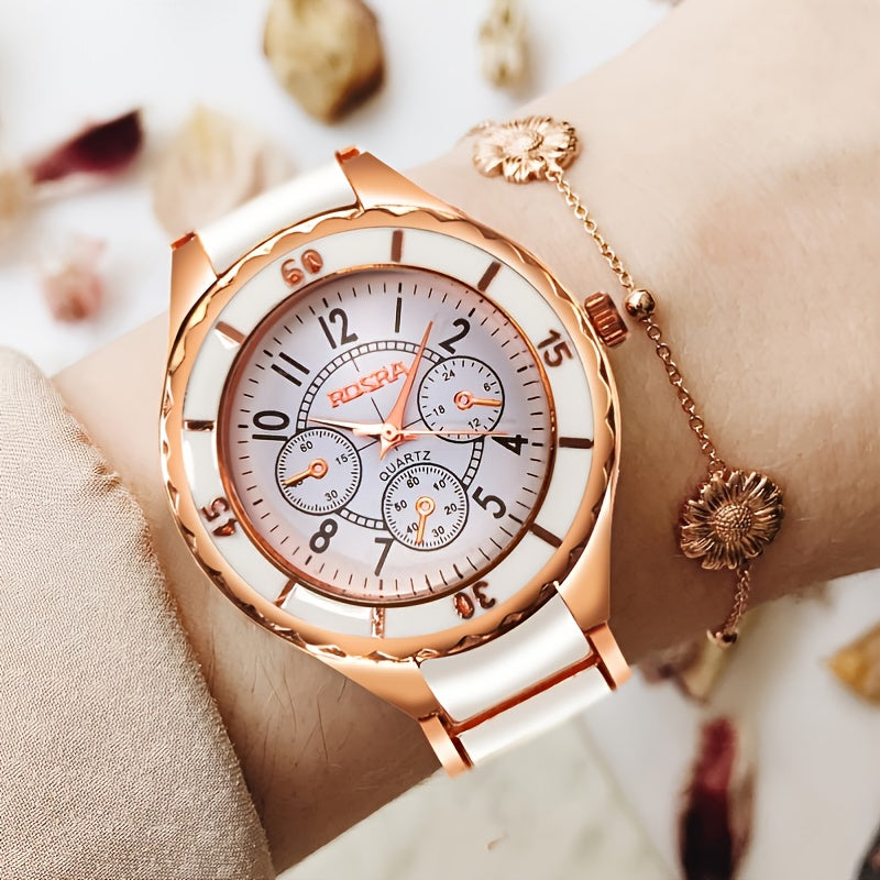 Montre femme rose doré, luxe décontractée, à quartz
