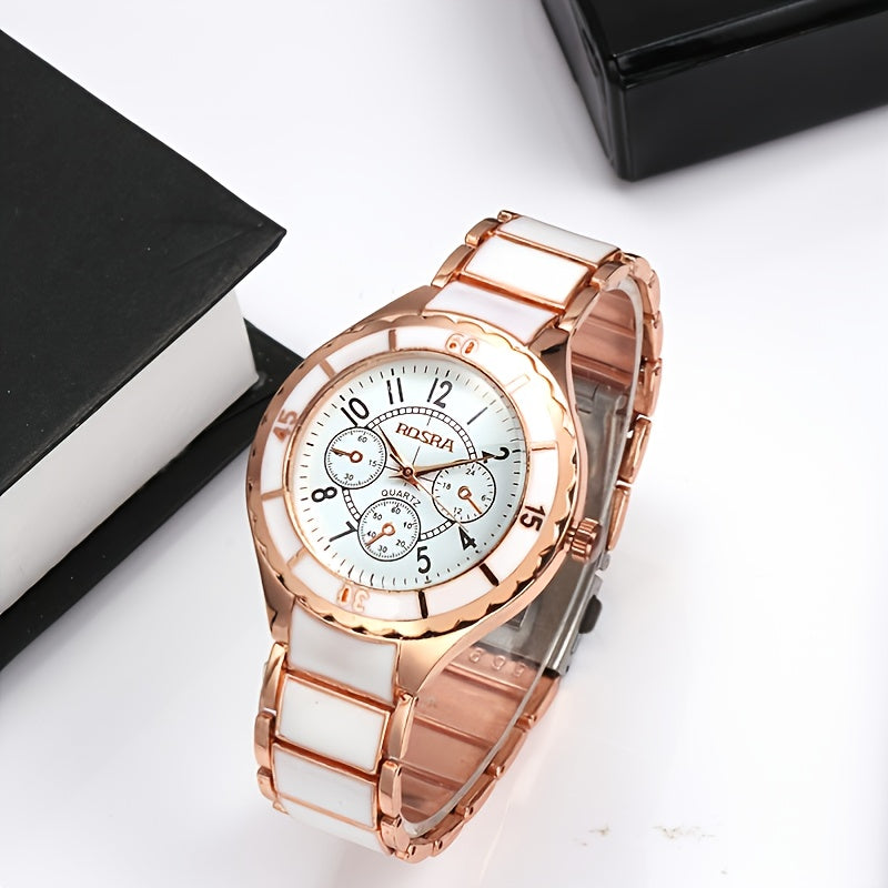 Montre femme rose doré, luxe décontractée, à quartz