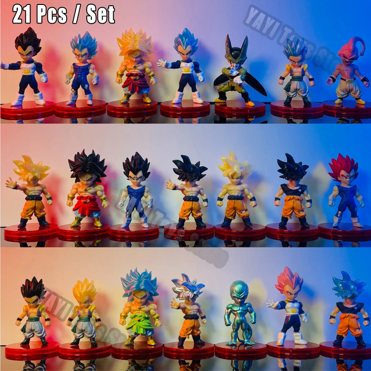Figurine Dragon Ball Z Super Saiyan Son Goku, Son Gohan, Vegeta, Broly, Piccolo et Majin Buu - Coffret de figurines articulées - Cadeau - Jouet