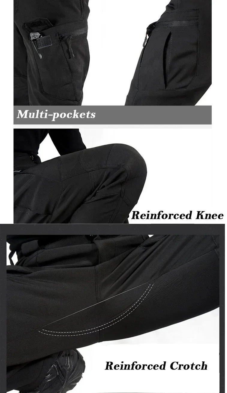 Ensemble tactique imperméable en peau de requin pour homme : veste de combat épaisse en polaire + pantalon cargo chaud coupe-vent (2 pièces).