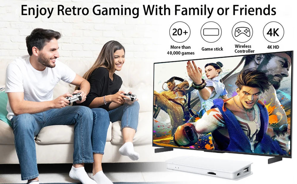 Jeux vidéo TV 4K M15 avec 64 Go de mémoire intégrée, 3 jeux et plus de 40 000 titres rétro, manettes sans fil et compatible avec plus de 20 émulateurs pour jeux sur TV HD.