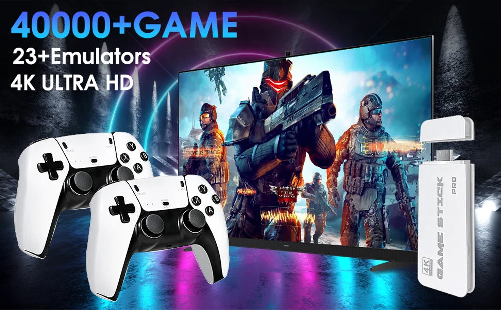 Jeux vidéo TV 4K M15 avec 64 Go de mémoire intégrée, 3 jeux et plus de 40 000 titres rétro, manettes sans fil et compatible avec plus de 20 émulateurs pour jeux sur TV HD.