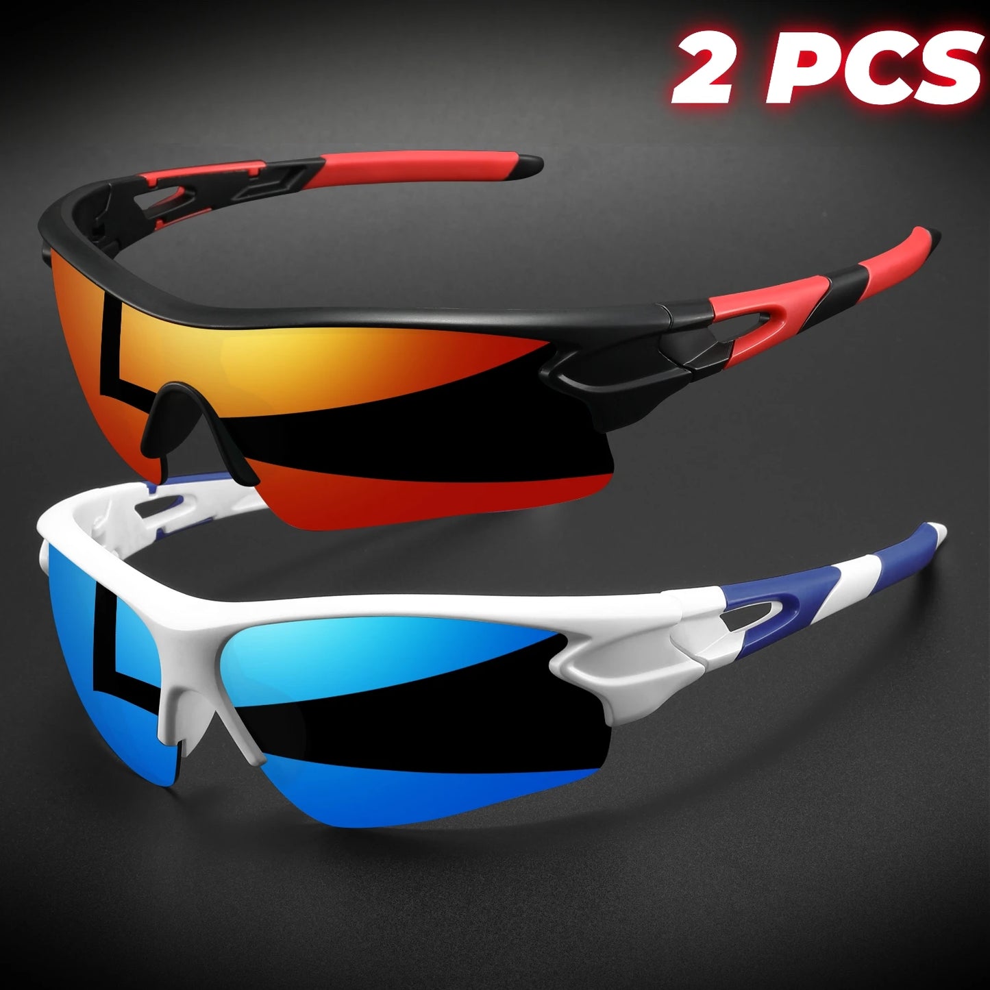 Lot de 2 paires de lunettes de sport de protection UV400 neuves - Verres enveloppants légers, unisexes, pour le vélo, la randonnée et un usage quotidien