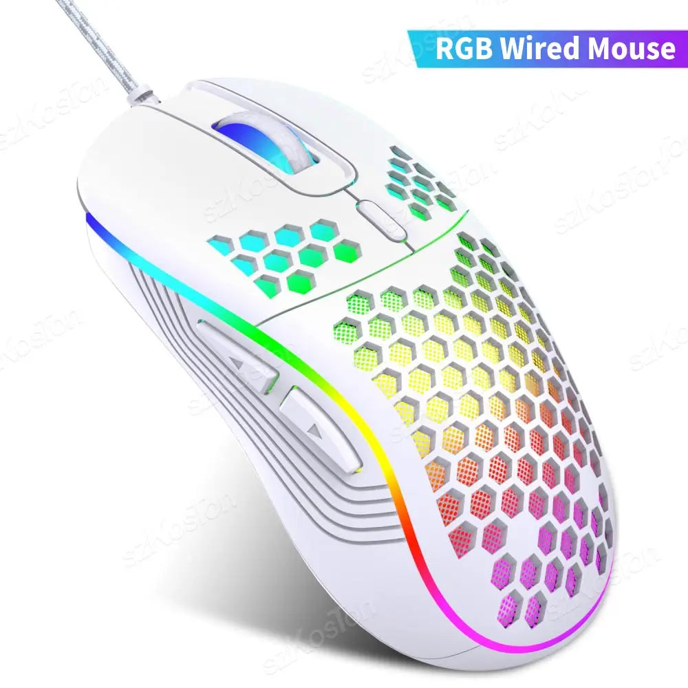 Souris gaming avec ou sans Fil Honeycomb, rétroéclairage RGB, 7200 DPI réglable, ergonomique, USB, pour PC et ordinateurs portables Windows.