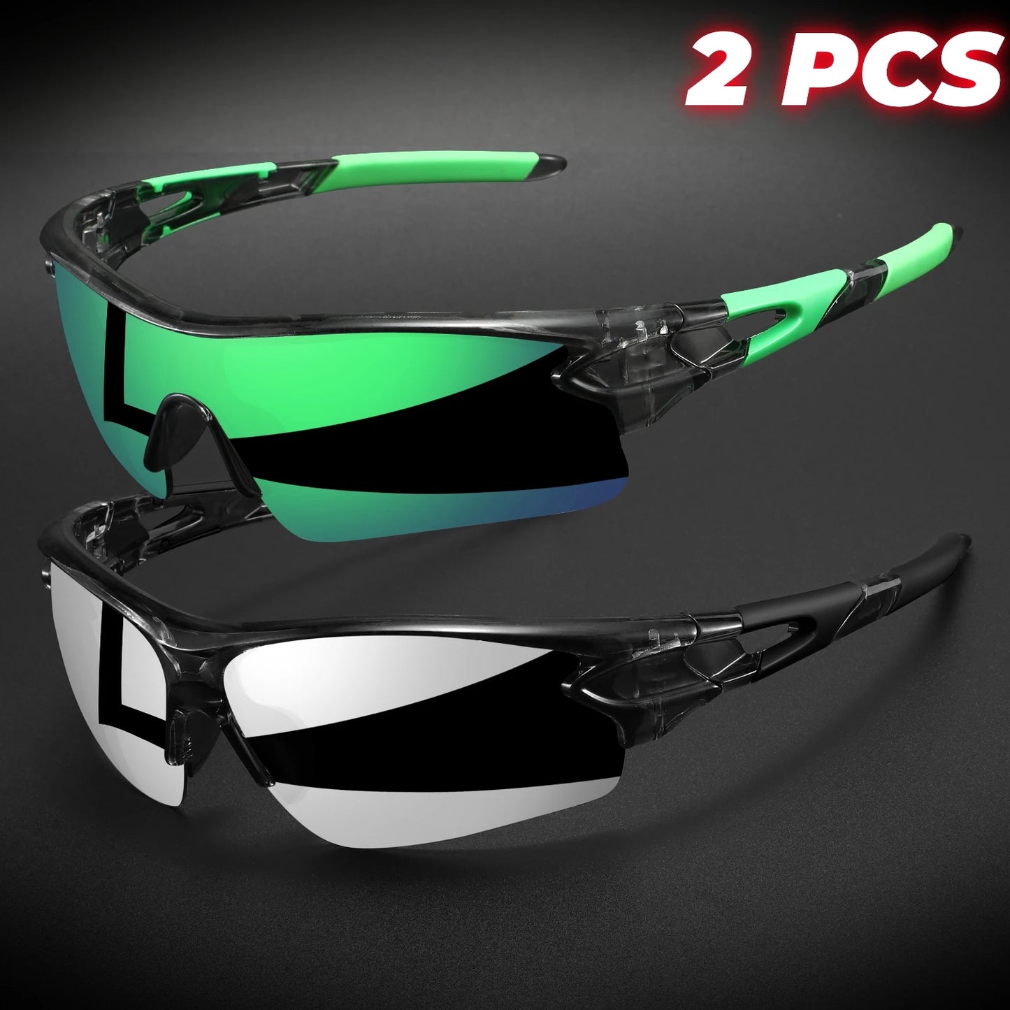 Lot de 2 paires de lunettes de sport de protection UV400 neuves - Verres enveloppants légers, unisexes, pour le vélo, la randonnée et un usage quotidien