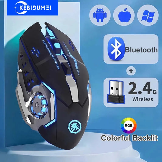 Souris sans fil 2,4 GHz Bluetooth, souris gaming rétro-éclairé RGB, souris rechargeable et silencieuse, 3 600 DPI, compatible avec MacBook et ordinateur portable.