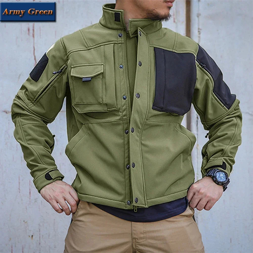 Ensemble tactique imperméable en peau de requin pour homme : veste de combat épaisse en polaire + pantalon cargo chaud coupe-vent (2 pièces).