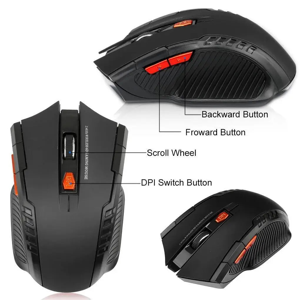 Souris sans fil 2,4 GHz, 1600 DPI, optique, 6 boutons, avec récepteur USB, pour PC et ordinateur portable. Accessoires inclus.