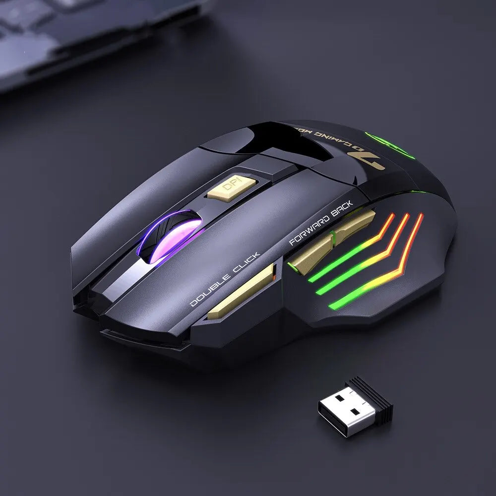 Souris gaming sans fil USB IMICE GW-X7 3200 DPI, double mode, rechargeable, 7 boutons, 2,4 GHz, silencieuse, Bluetooth, LED respirante 7 couleurs