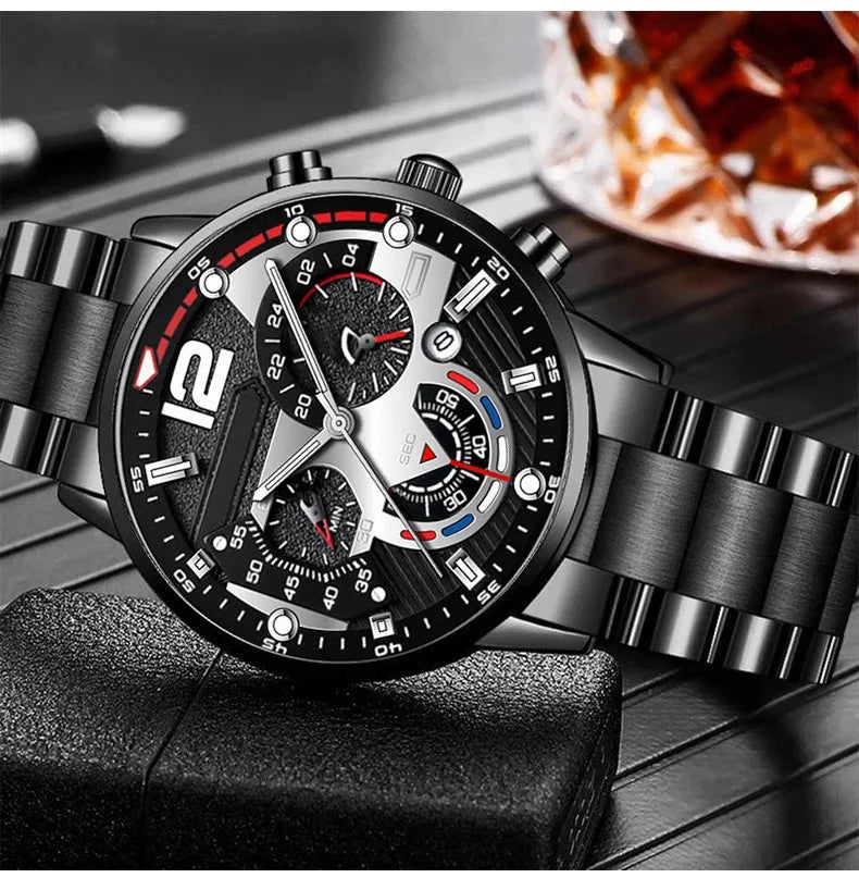 Montre Homme Montres de sport pour hommes, montres de luxe en acier à quartz, montres d'affaires pour hommes, montres décontractées