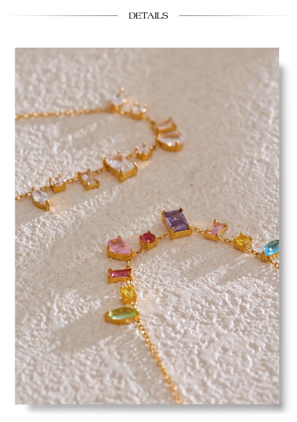 Collier pendentif plaqué or, coloré ou blanc et délicat orné de zircones cubiques, inoxydable de haute qualité, bijou tendance et raffiné. Un cadeau exquis.