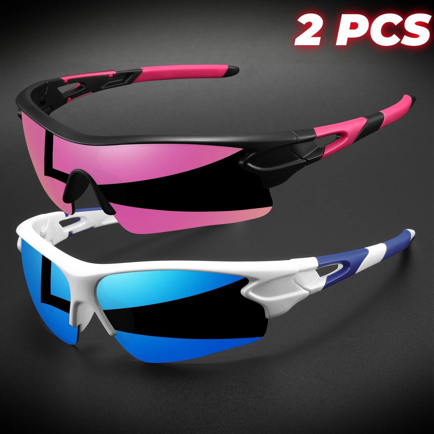 Lot de 2 paires de lunettes de sport de protection UV400 neuves - Verres enveloppants légers, unisexes, pour le vélo, la randonnée et un usage quotidien