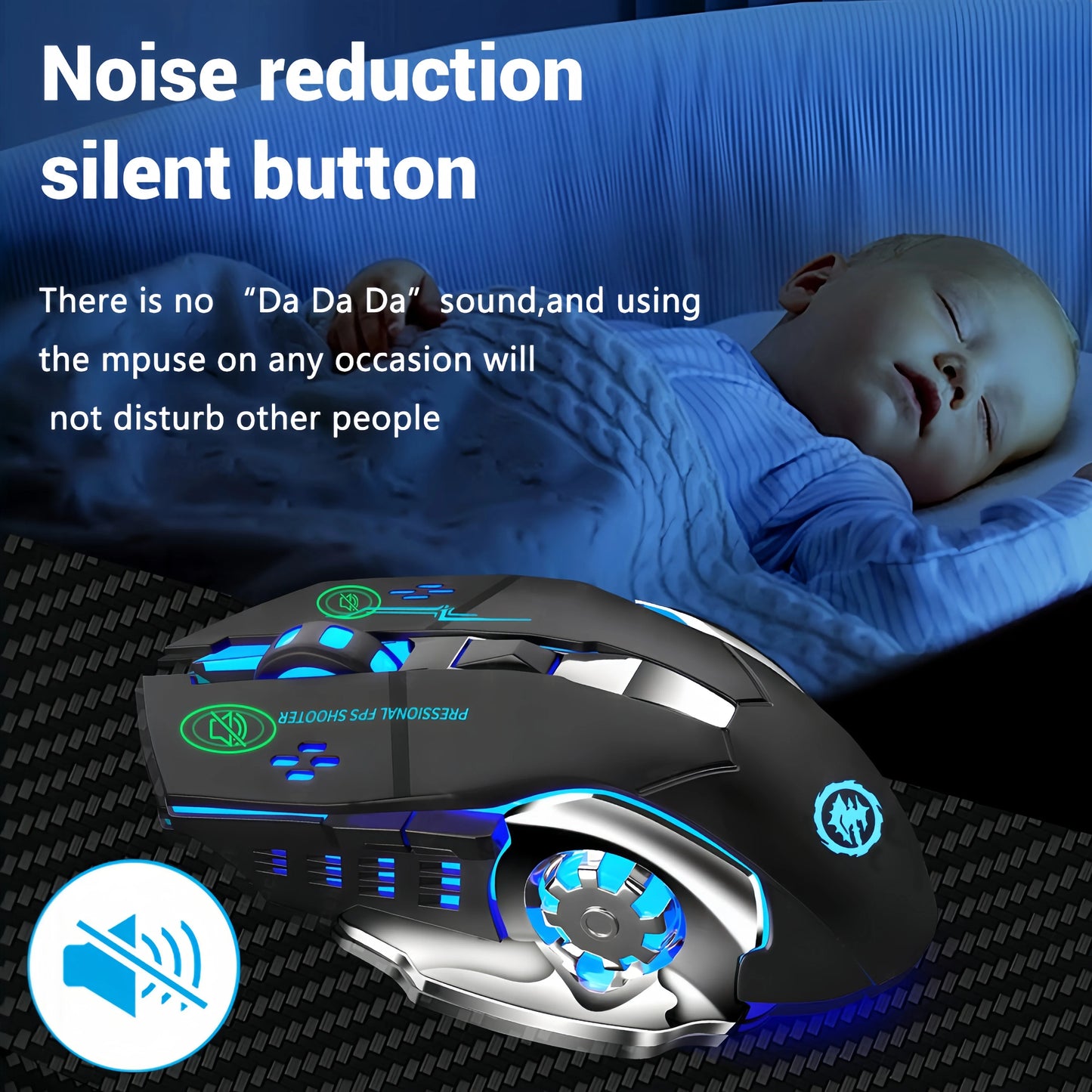 Souris sans fil 2,4 GHz Bluetooth, souris gaming rétro-éclairé RGB, souris rechargeable et silencieuse, 3 600 DPI, compatible avec MacBook et ordinateur portable.