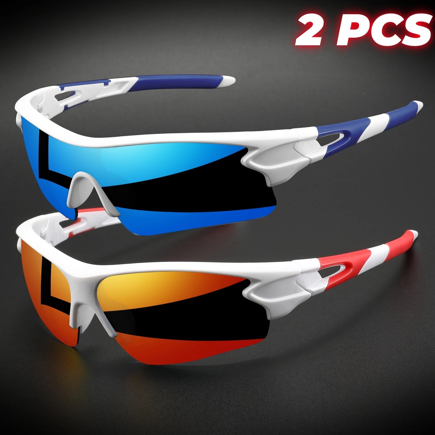 Lot de 2 paires de lunettes de sport de protection UV400 neuves - Verres enveloppants légers, unisexes, pour le vélo, la randonnée et un usage quotidien