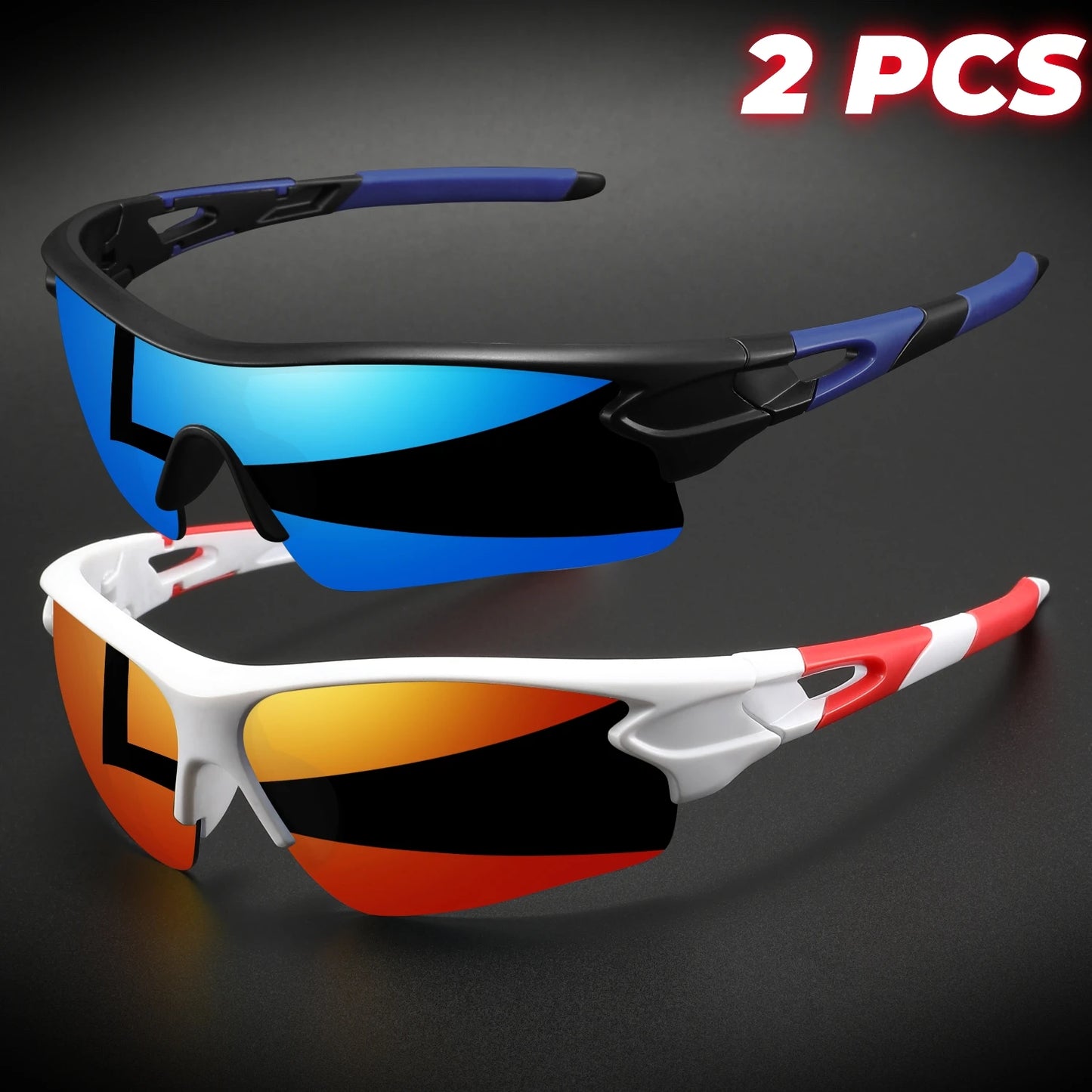 Lot de 2 paires de lunettes de sport de protection UV400 neuves - Verres enveloppants légers, unisexes, pour le vélo, la randonnée et un usage quotidien