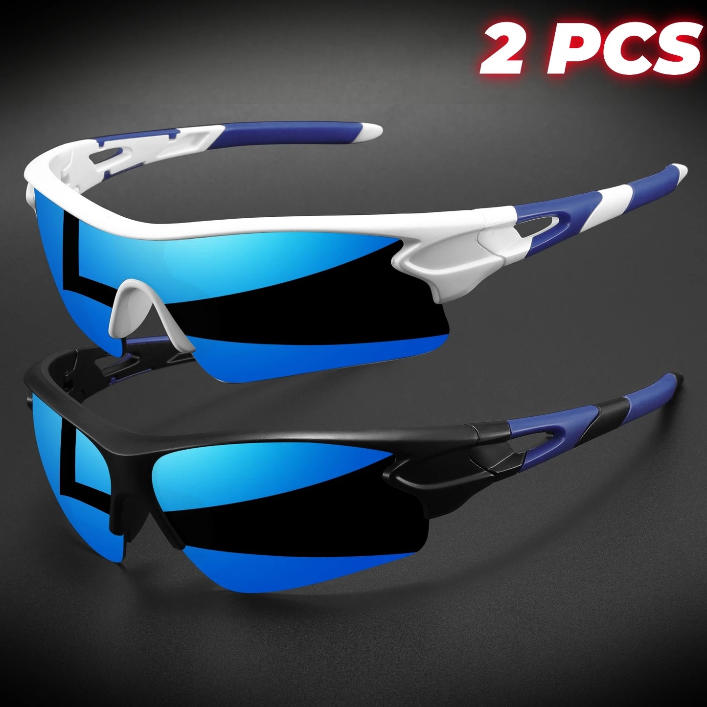 Lot de 2 paires de lunettes de sport de protection UV400 neuves - Verres enveloppants légers, unisexes, pour le vélo, la randonnée et un usage quotidien