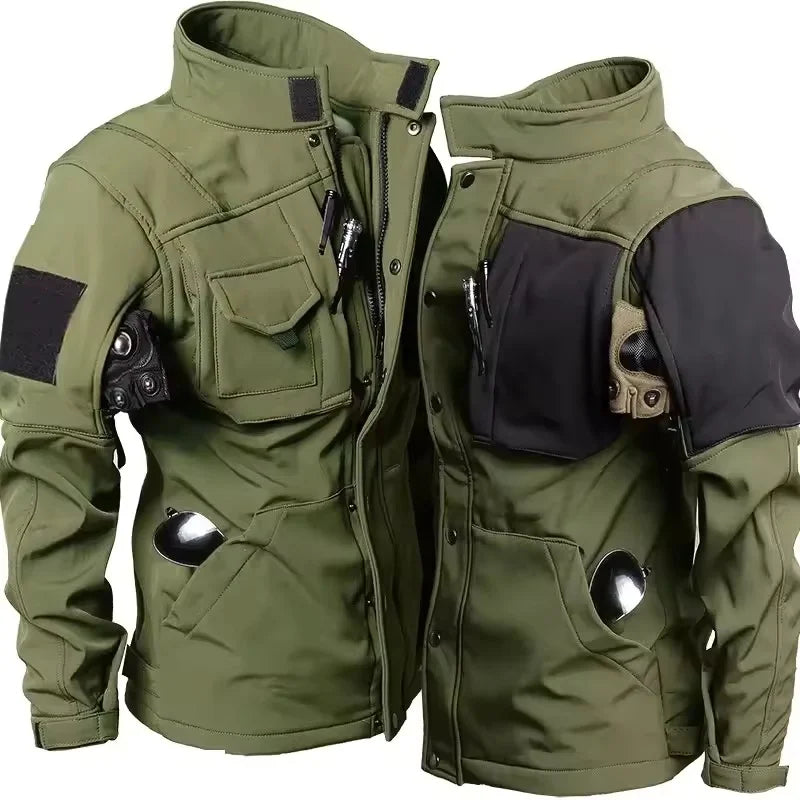 Ensemble tactique imperméable en peau de requin pour homme : veste de combat épaisse en polaire + pantalon cargo chaud coupe-vent (2 pièces).