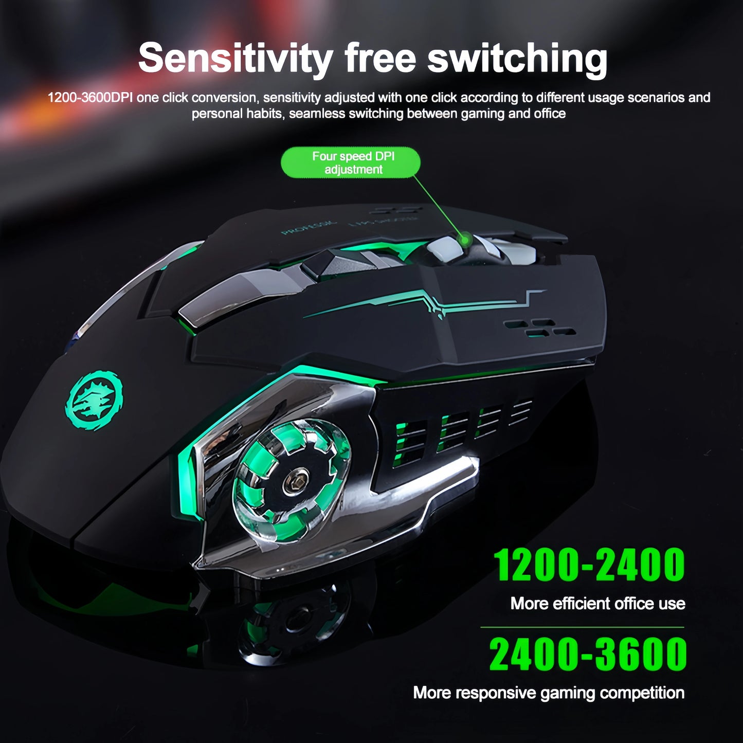 Souris sans fil 2,4 GHz Bluetooth, souris gaming rétro-éclairé RGB, souris rechargeable et silencieuse, 3 600 DPI, compatible avec MacBook et ordinateur portable.