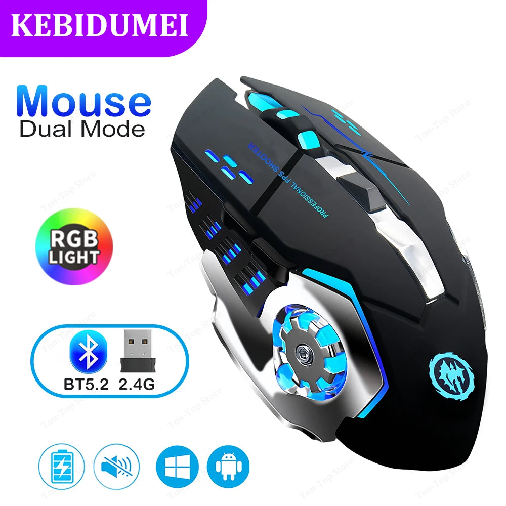 Souris sans fil 2,4 GHz Bluetooth, souris gaming rétro-éclairé RGB, souris rechargeable et silencieuse, 3 600 DPI, compatible avec MacBook et ordinateur portable.