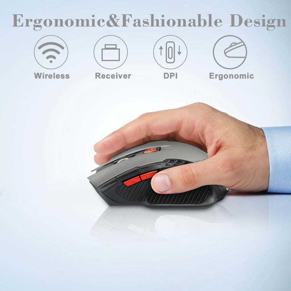 Souris sans fil 2,4 GHz, 1600 DPI, optique, 6 boutons, avec récepteur USB, pour PC et ordinateur portable. Accessoires inclus.