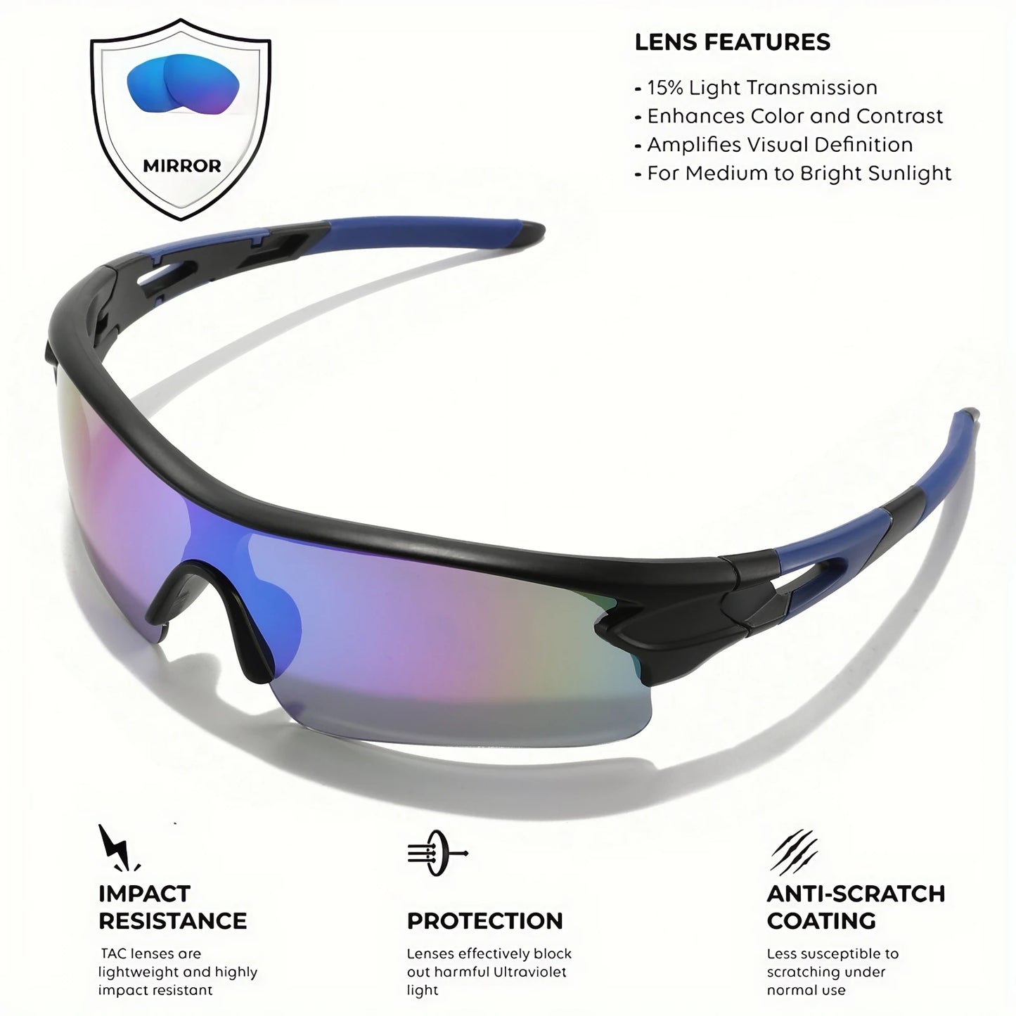 Lot de 2 paires de lunettes de sport de protection UV400 neuves - Verres enveloppants légers, unisexes, pour le vélo, la randonnée et un usage quotidien