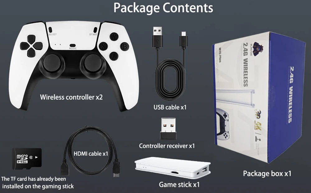 +30 000 Jeux vidéo rétro TV 4K M15, 64 Go de mémoire intégrée, plus de 30 000 jeux rétro, manettes sans fil, compatible avec plus de 20 émulateurs pour jeux sur TV HD.