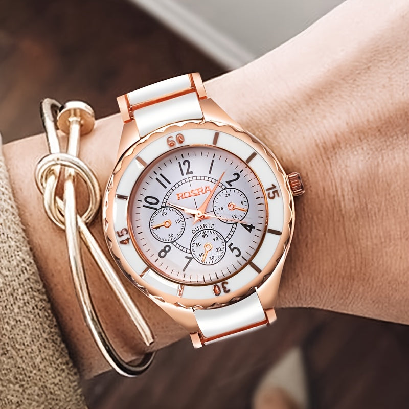 Montre femme rose doré, luxe décontractée, à quartz