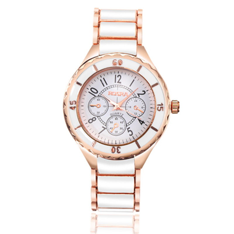 Montre femme rose doré, luxe décontractée, à quartz