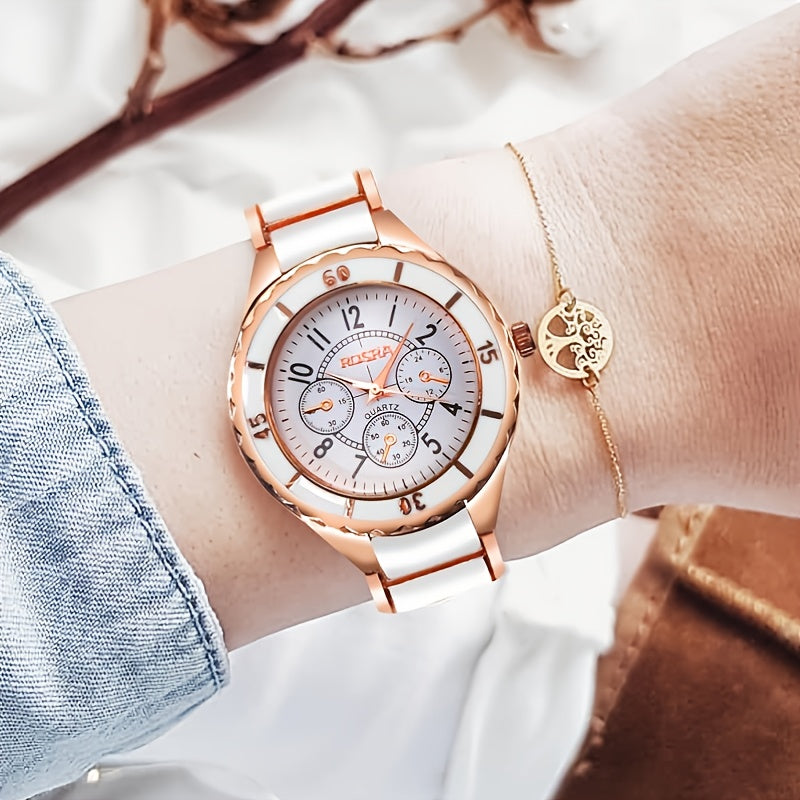 Montre femme rose doré, luxe décontractée, à quartz